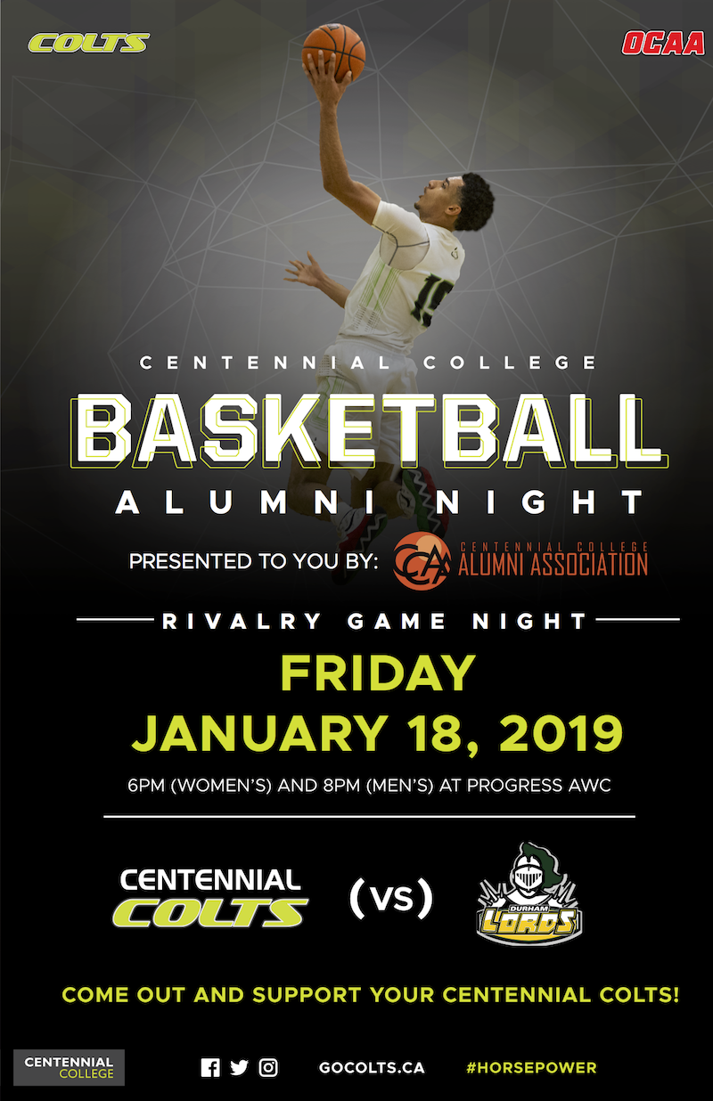 Alumni Night January 18 Basketball game men and women Colts vs Durham Lords