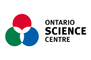 Three circles in ven diagaram form with a trillium in the centre and the words Ontario Science Centre