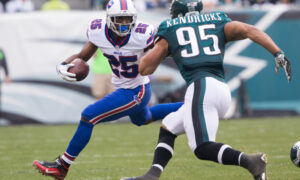 LeSean McCoy of the Buffalo Bills makes his move around an Eagles defender